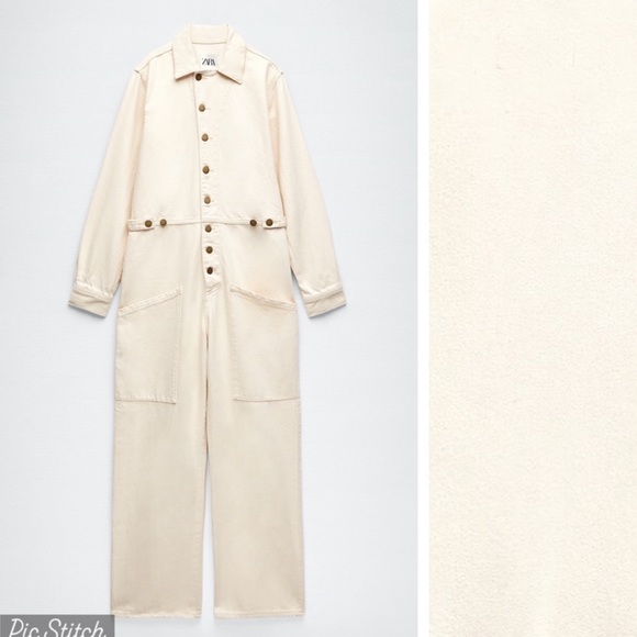 NWT Zara Ecru all in one cream denim jumpsuit - Picture 5 of 8